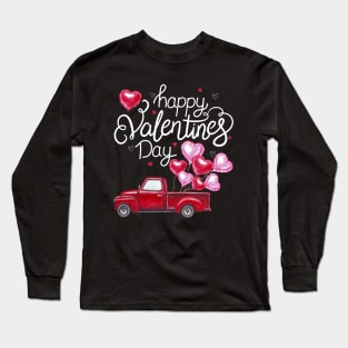 Red Truck With Hearts Happy Valentine's Day Gifts For Women Long Sleeve T-Shirt